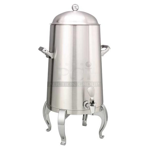 BRAND NEW! Service Ideas Commercial Brushed Stainless Steel Vacuum Insulated 5 Gal. Flame-Free Thermo-Urn! With Handles & Dome Lid! Model: URN50VBSRG! On Regal Style Base Legs! - Image 1 of 5