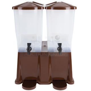 BRAND NEW! Tablecraft Slimline Series Commercial Almond Brown Countertop Twin Beverage/Juice Dispenser! With Two 3 Gal. Side-By-Side Reservoirs! Model: TW54DP!