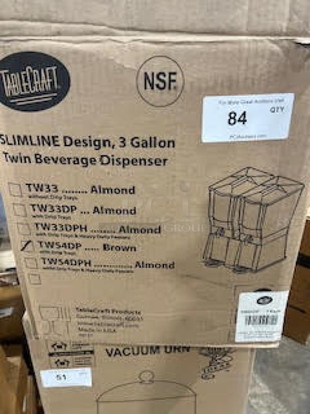 BRAND NEW! Tablecraft Slimline Series Commercial Almond Brown Countertop Twin Beverage/Juice Dispenser! With Two 3 Gal. Side-By-Side Reservoirs! Model: TW54DP! - Image 2 of 5