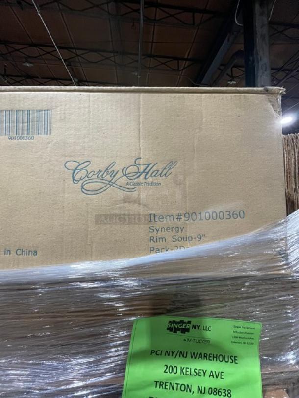 BRAND NEW! MIXED PALLET! Corby Hall Synergy Series Commercial 5.5 Oz. Creamers! Model: 901000705! With Corby Hall Synergy Series Commercial Porcelain White 9" Round Rim Soup Bowls! Model: 901000360! With Churchill China Commercial White 8" Oval Dinner Platters/Plates! With Bundles Of Cardboard Boxes! & More! ALL NEW IN THE BOX! 19X Your Bid! - Image 7 of 7