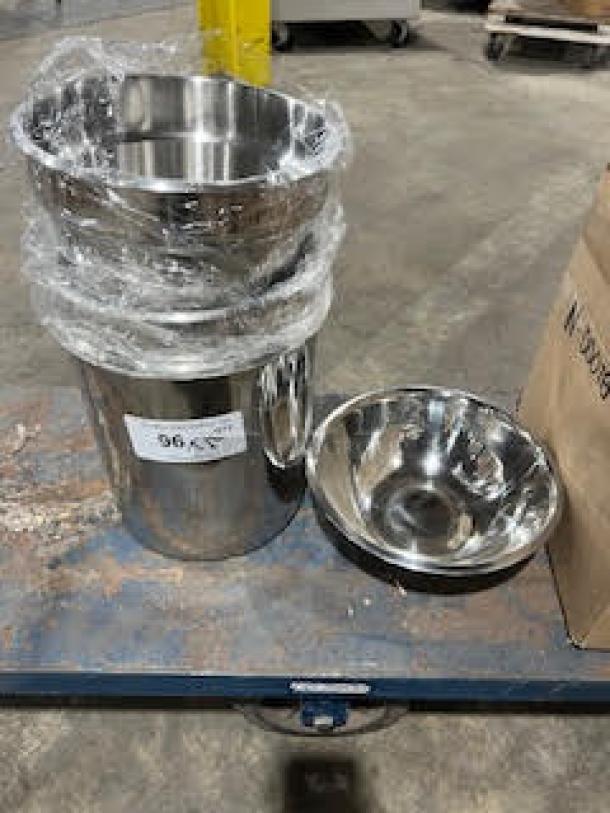 BRAND NEW! Winco Commercial Stainless Steel 7 Qt. Vegetable Inset Pans! Model: INS-7.0M! With Commercial Stainless Steel Mixing Bowl! 5X Your Bid! - Image 2 of 5