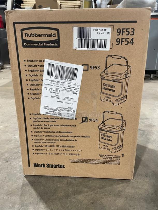 BRAND NEW! Rubbermaid Commercial Blue-Tint 5.5 Gal. Ice Tote! With Ergonomic Handle & Rear Bin Hook Adapter! Model: 9F54! - Image 4 of 6