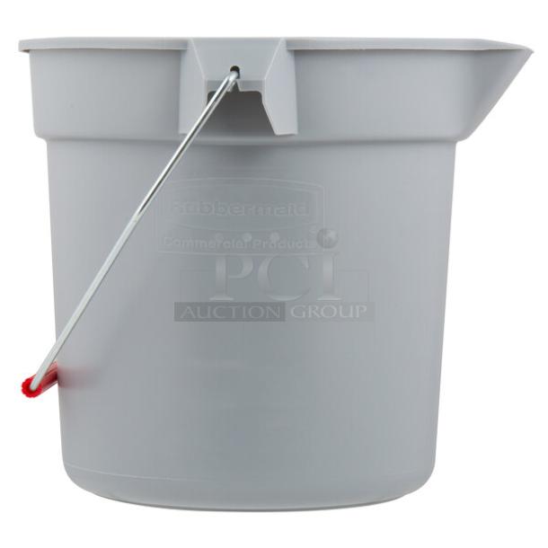 BRAND NEW! Rubbermaid BRUTE Series Commercial Gray Round All-Purpose Buckets! With Metal Handle & Comfortable Red Plastic Grip! 5X Your Bid! - Image 1 of 6