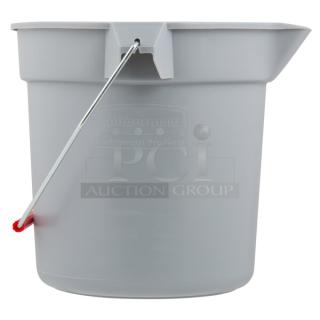BRAND NEW! Rubbermaid BRUTE Series Commercial Gray Round All-Purpose Buckets! With Metal Handle & Comfortable Red Plastic Grip! 5X Your Bid!