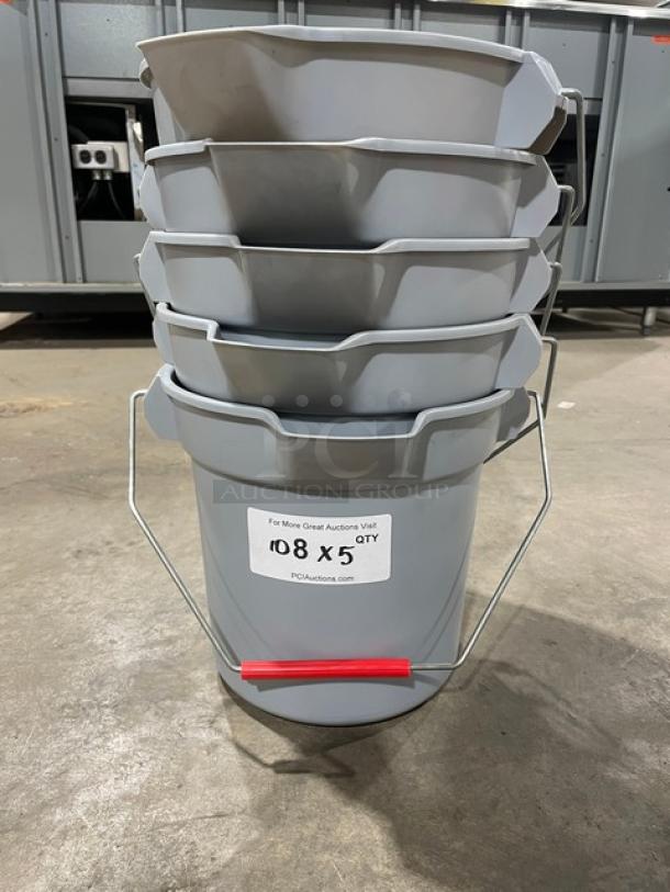 BRAND NEW! Rubbermaid BRUTE Series Commercial Gray Round All-Purpose Buckets! With Metal Handle & Comfortable Red Plastic Grip! 5X Your Bid! - Image 2 of 6