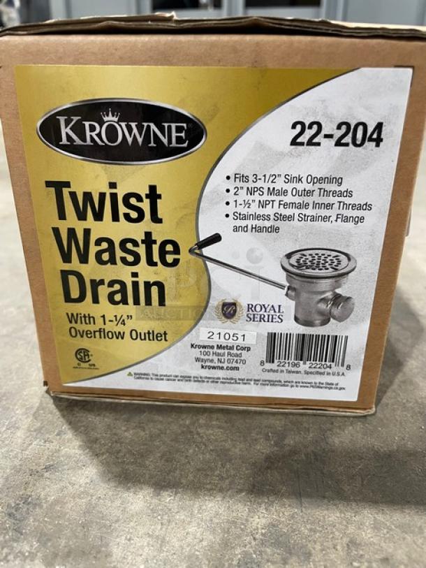 BRAND NEW! Krowne Commercial Twist Lever Waste Drain! With 1.25" Overflow Outlet! Model: 22-204! - Image 4 of 4
