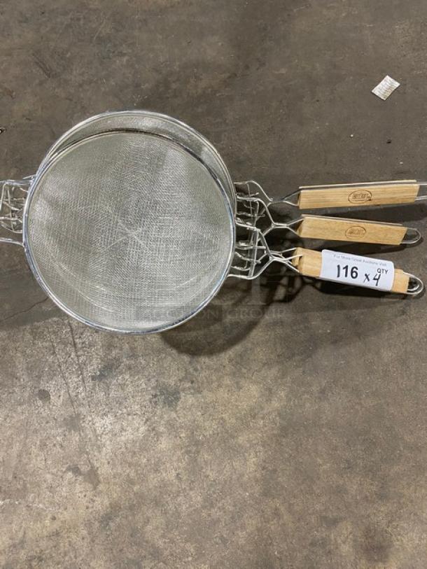 BRAND NEW! Tablecraft Commercial Heavy-Duty Reinforced 8.75" Double Mesh Tin Strainer! With Wooden Handle! Model: 1021! 4X Your Bid! - Image 2 of 5
