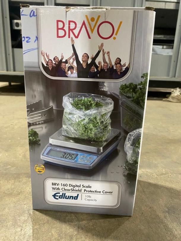 BRAND NEW! Edlund Bravo Series Commercial Electric Powered Countertop 10 Lb. Digital Portion Scale! With ClearShield Protective Cover! With Digital LCD Display!  Model: BRV-160 SN: 014876! - Image 4 of 6