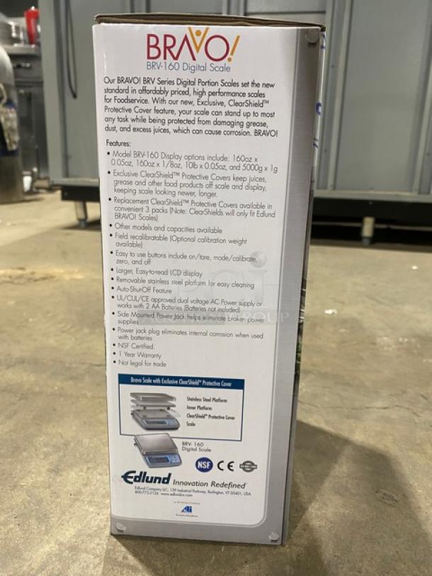 BRAND NEW! Edlund Bravo Series Commercial Electric Powered Countertop 10 Lb. Digital Portion Scale! With ClearShield Protective Cover! With Digital LCD Display!  Model: BRV-160 SN: 014876! - Image 5 of 6