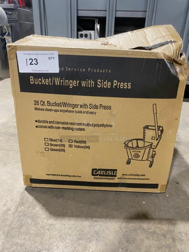 BRAND NEW! Carlisle Commercial Yellow 26 Qt. Mop Bucket! With Side Press Wringer! Model: 3690804! On Casters! - Image 2 of 6