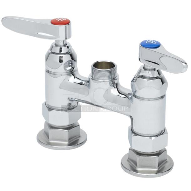 BRAND NEW! T&S Brass Commercial Deck Mounted Double Pantry Faucet! With 4" Adjustable Centers & Swivel Outlet! Model: B-0225-LN! - Image 1 of 5