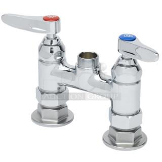 BRAND NEW! T&S Brass Commercial Deck Mounted Double Pantry Faucet! With 4" Adjustable Centers & Swivel Outlet! Model: B-0225-LN!