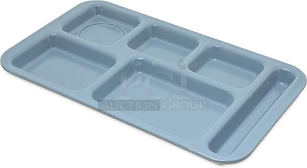 BRAND NEW! Carlisle Commercial Slate Blue Melamine Right Hand 6-Compartment 15"x9" Rectangular Cafeteria/Fast Food Tray! Model: 4398259! 12X Your Bid! - Image 1 of 6