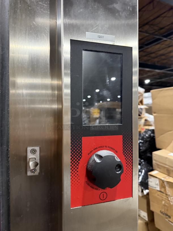 Vulcan! 2022 Late Model! Commercial Stainless Steel Natural Gas Powered Full Size 10-Pan Boilerless Combi Oven! With Wired Oven Racks! Model: V1PJ102G-81 SN: P27533062J! 120V! On Commercial Dual Section Equipment Stand! With Built In Pan Holding Rack!  On Legs! - Image 7 of 10