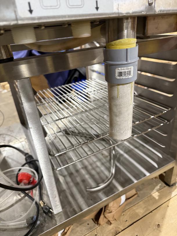 Vulcan! 2022 Late Model! Commercial Stainless Steel Natural Gas Powered Full Size 10-Pan Boilerless Combi Oven! With Wired Oven Racks! Model: V1PJ102G-81 SN: P27533062J! 120V! On Commercial Dual Section Equipment Stand! With Built In Pan Holding Rack!  On Legs! - Image 9 of 10