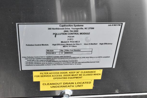 BRAND NEW SCRATCH AND DENT! CaptiveAire PCU-HE-3 Stainless Steel Commercial Pollution Control Module - Image 6 of 6