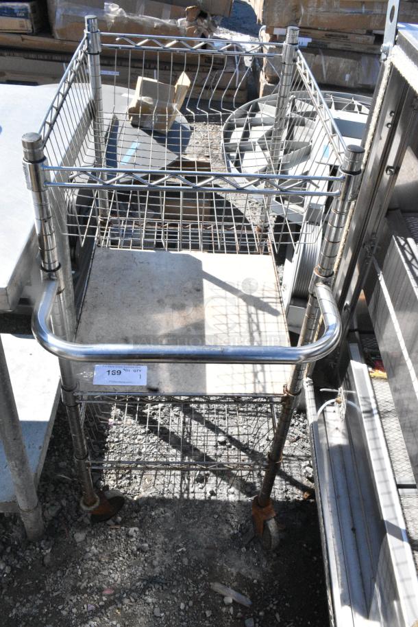 Chrome Finish 3 Tier Wire Basket Style Cart on Commercial Casters. - Image 1 of 4