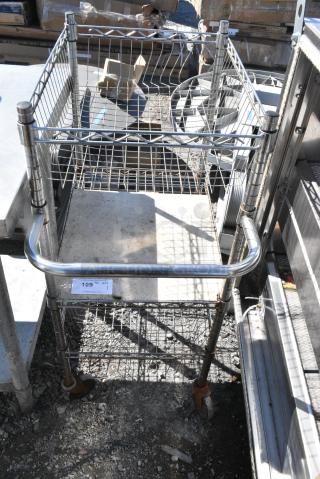 Chrome Finish 3 Tier Wire Basket Style Cart on Commercial Casters.