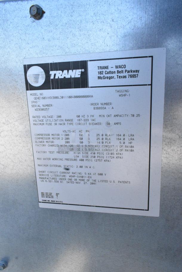 BRAND NEW SCRATCH AND DENT! Trane GEHE18031H3EB0BLD01110040000000000A Metal Commercial Heat Pump. 208 Volts, 3 Phase. - Image 7 of 7