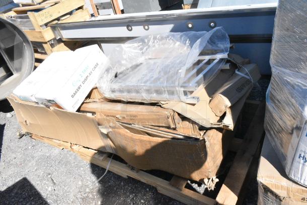 4 BRAND NEW SCRATCH AND DENT! Items Including 176BDC2 DISPLAY PASTRY 2 TRAYS CHOICE 21"x17"x12", 109APR1826L Regency 20 Pan Side Load Bun / Sheet Pan Rack - Unassembled, 3493048BBMAH Lancaster Table & Seating 30" x 48" Wood Butcher Block Table Top with Mahogany Finish, 600CDT60L Regency 16 Gauge 5' Clean Dish Table - Left Drainboard. 4 Times Your Bid! - Image 2 of 6