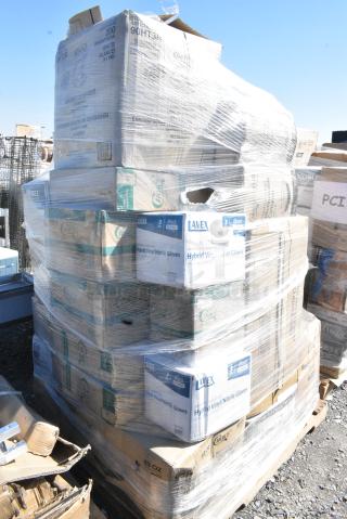 30 BRAND NEW SCRATCH AND DENT! Items Including 90HT3R Dart, 395PR09 EcoChoice No PFAS Added Bamboo / Bagasse Blend 9" Plate, 3941035XL Lavex Powder-Free Disposable Black Hybrid 3 Mil Thick Gloves - Extra Large - 1000/Case, 395TO993PF EcoChoice 9" x 9" x 3" No PFAS Added Natural Bagasse Blend 3-Compartment Take-Out Container - 200/Case, 394345L Noble NexGen Powder-Free Disposable Black Hybrid 3 Mil Thick Gloves - 1000/Case, 130BKFORKX Choice Black Extra Heavy Weight Polystyrene Plastic Fork - 1000/Case, 433TRAYT0608 EcoChoice 8" x 6" Molded Fiber / Pulp Rectangular Tray - 500/Case, 760PCC03W Choice 3 oz. White Unlined Paper Cold Cup - 5000/Case. 30 Times Your Bid!