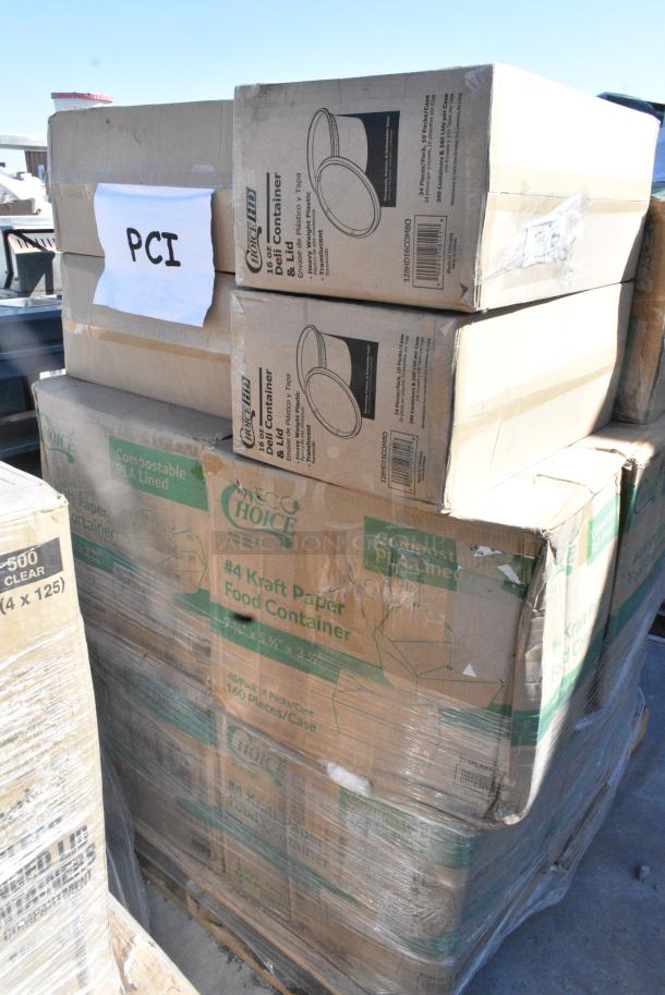 17 BRAND NEW SCRATCH AND DENT! Items Including 2 128HD16COMBO Choice Heavy Duty 16 oz. Microwavable Translucent Plastic Deli Container and Lid Combo Pack - 240/Case, 10 795PLAKFT4 EcoChoice Kraft PLA Lined Compostable #4 Take-Out Container 7 3/4" x 5 1/2" x 3 1/2" - 160/Case. 17 Times Your Bid! - Image 3 of 6