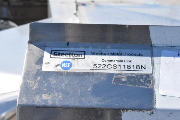 BRAND NEW SCRATCH AND DENT! Steelton 522CS11818N 23 1/2" 18-Gauge Stainless Steel One Compartment Commercial Sink without Drainboard - 18" x 18" x 12" Bowl. No Legs. - Image 5 of 5