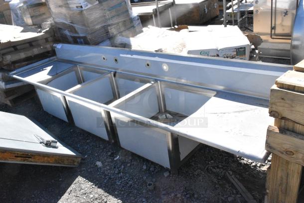BRAND NEW SCRATCH AND DENT! Regency 600S32424224 Stainless Steel 3 Bay Sink w/ Dual Drain Boards. No Legs. - Image 1 of 8