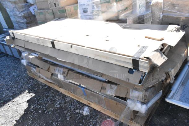 9 BRAND NEW SCRATCH AND DENT! Items Including 600TD3684 Regency Single Aluminum Swinging Traffic Door with 9" x 14" Window - 36" x 84" Door Opening, 600WS1896 Regency 18" x 96" 18 Gauge Stainless Steel Solid Wall Shelf, 2 384YCZ1896 Lancaster Table & Seating 18" x 96" Granite White Heavy-Duty Blow Molded Plastic Folding Table, 600WS1296 Regency 18 Gauge Stainless Steel 12" x 96" Solid Wall Shelf. 9 Times Your Bid! May Be Missing Pieces. - Image 2 of 9