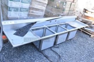 BRAND NEW SCRATCH AND DENT! Regency 600S31818224 Stainless Steel 3 Bay Sink w/ Dual Drain Boards. No Legs.