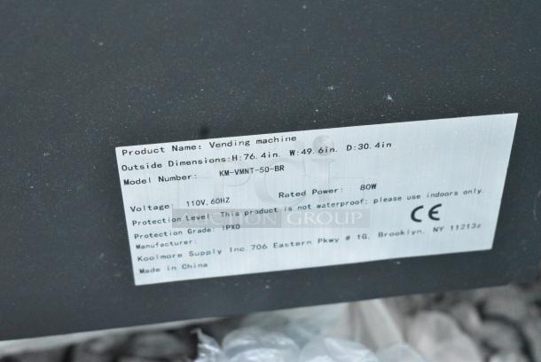 BRAND NEW SCRATCH AND DENT! KoolMore KM-VMNT-50-BR Metal Snack Vending Machine. Door Is Locked. 110 Volts, 1 Phase. Tested and Powers On But Does Not Get Cold - Image 8 of 9