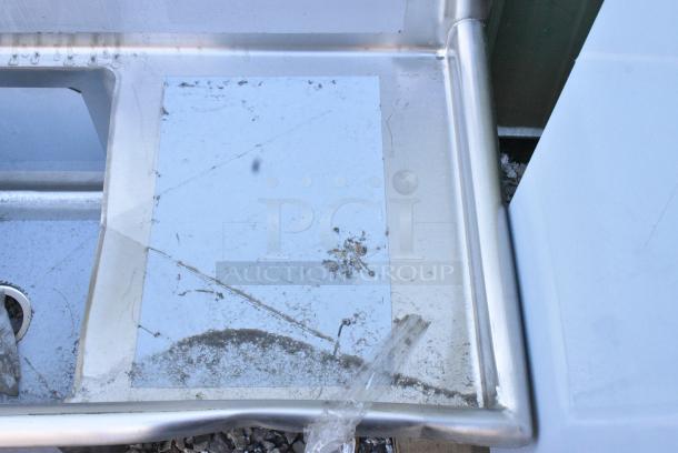 BRAND NEW SCRATCH AND DENT! Regency 600S21717218 72" 16-Gauge Stainless Steel Two Compartment Commercial Sink with Galvanized Steel Legs and 2 Drainboards - 17" x 17" x 12" Bowls.  No Legs. - Image 3 of 7