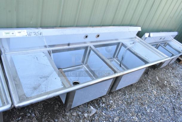 BRAND NEW SCRATCH AND DENT! Regency 600S22424218 98" 16 Gauge Stainless Steel Two Compartment Commercial Sink with 2 Drainboards - 24" x 24" x 14" Bowls. No Legs. - Image 1 of 7