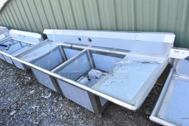 BRAND NEW SCRATCH AND DENT! Regency 600S22424218 98" 16 Gauge Stainless Steel Two Compartment Commercial Sink with 2 Drainboards - 24" x 24" x 14" Bowls. No Legs. - Image 2 of 7