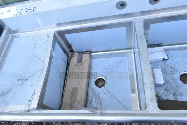 BRAND NEW SCRATCH AND DENT! Regency 600S22424218 98" 16 Gauge Stainless Steel Two Compartment Commercial Sink with 2 Drainboards - 24" x 24" x 14" Bowls. No Legs. - Image 5 of 7