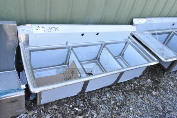 BRAND NEW SCRATCH AND DENT! Steelton 522CS31818 59 1/2" 18-Gauge Stainless Steel Three Compartment Commercial Sink without Drainboard - 18" x 18" x 12" Bowls. No Legs. - Image 1 of 6