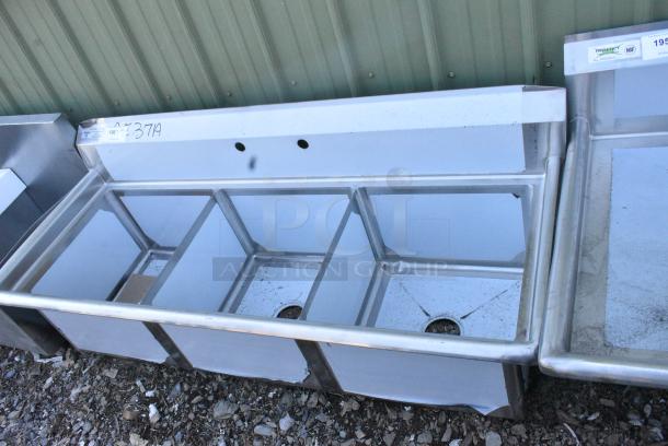 BRAND NEW SCRATCH AND DENT! Steelton 522CS31818 59 1/2" 18-Gauge Stainless Steel Three Compartment Commercial Sink without Drainboard - 18" x 18" x 12" Bowls. No Legs. - Image 2 of 6