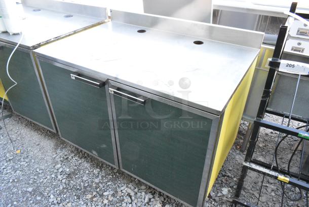 Duke Stainless Steel Counter w/ 2 Green Wood Pattern Doors and Back Splash - Image 2 of 5