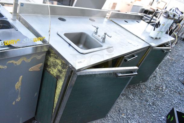 Duke Stainless Steel Counter w/ Sink Bay and 2 Green Wood Pattern Doors and Back Splash - Image 2 of 7