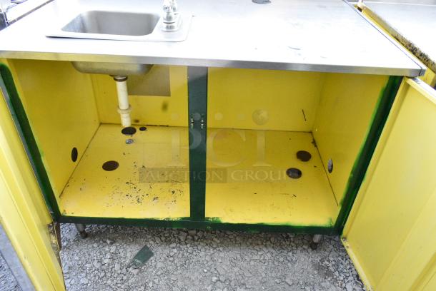 Duke Stainless Steel Counter w/ Sink Bay and 2 Green Wood Pattern Doors and Back Splash - Image 7 of 7