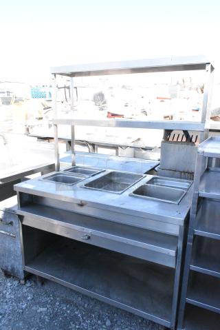 Stainless Steel Steam Table w/ 2 Tier Over Shelf and Under Shelf.