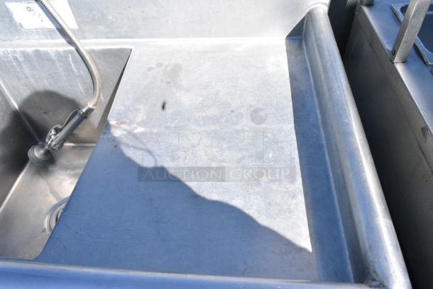 Dual Stainless Steel 3 Bay Sink w/ Dual Drain Boards, Handles and Spray Nozzle. - Image 3 of 8
