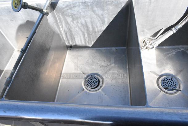Dual Stainless Steel 3 Bay Sink w/ Dual Drain Boards, Handles and Spray Nozzle. - Image 5 of 8