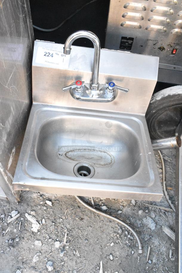 Stainless Steel Single Bay Wall Mount Sink w/ Faucet and Handles. - Image 1 of 5