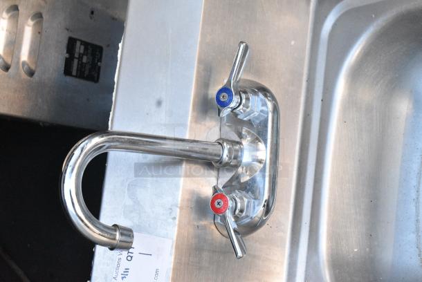 Stainless Steel Single Bay Wall Mount Sink w/ Faucet and Handles. - Image 2 of 5
