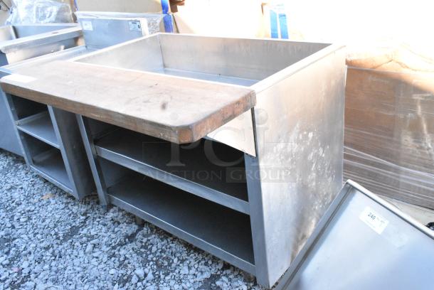 Stainless Steel Ice Bin Buffet Station w/ Butcher Block Cutting Board and 2 Under Shelves. - Image 2 of 4
