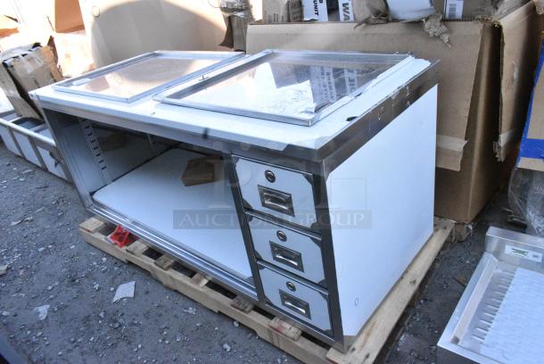 BRAND NEW SCRATCH AND DENT! Regency 600EBT3072R 30" x 72" 16 Gauge Type 304 Stainless Steel Enclosed Base Sliding Door Table with Drawers - Image 2 of 6