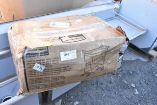 BRAND NEW SCRATCH AND DENT! Rubbermaid FG342488BLA Black Three Shelf Utility Cart / Bus Cart 33 x 18 x 37