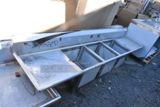 BRAND NEW SCRATCH AND DENT! Regency 600S31818224 Stainless Steel 3 Bay Sink w/ Dual Drain Boards. No Legs.
