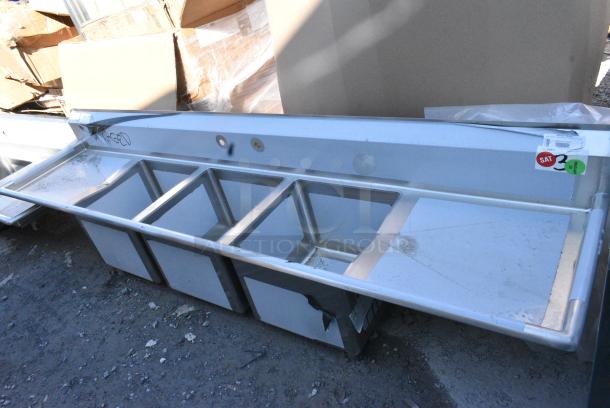 BRAND NEW SCRATCH AND DENT! Regency 600S31818224 Stainless Steel 3 Bay Sink w/ Dual Drain Boards. No Legs. - Image 2 of 8